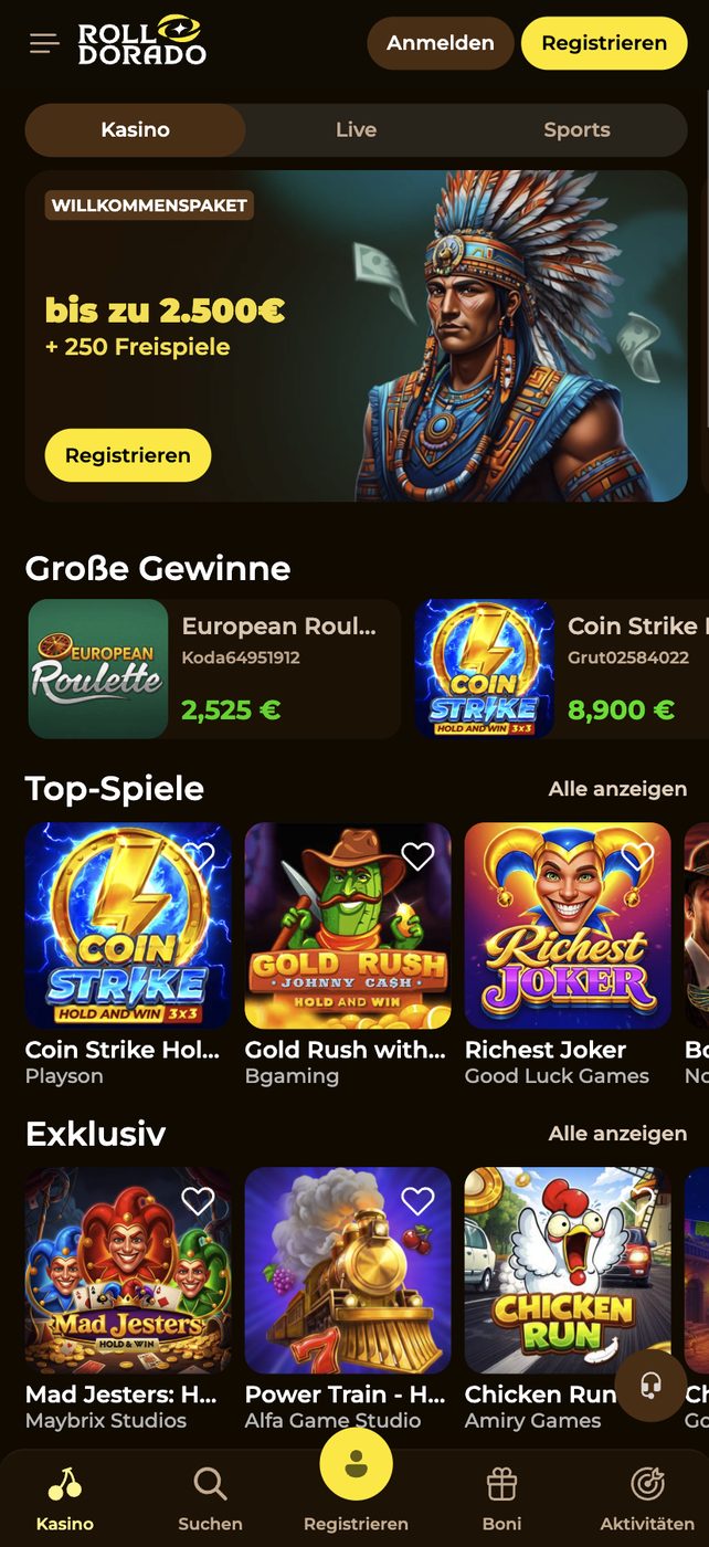 RollDorado — mobile lobby
